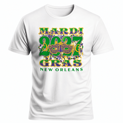 Mardi Gras 2027 New Orleans Mask Unisex Tee - Mardi Gras Apparel - apparel discount tier, Fat Savings 50% Off, new orleans tshirt - Tee-Shirt