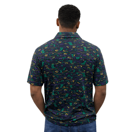 Mardi Gras All - Over Print Polo Shirt Festive Carnival Style - Mardi Gras Apparel - Adult, Buttons up, Machine Washable - Rugby Polo