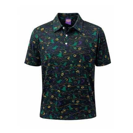 Mardi Gras All - Over Print Polo Shirt Festive Carnival Style - Mardi Gras Apparel - Adult, Buttons up, Machine Washable - Rugby Polo