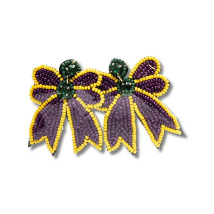 Mardi Gras Beaded Bow Earrings - Mardi Gras Apparel - Accessories, Earrings, Ladies - Earrings