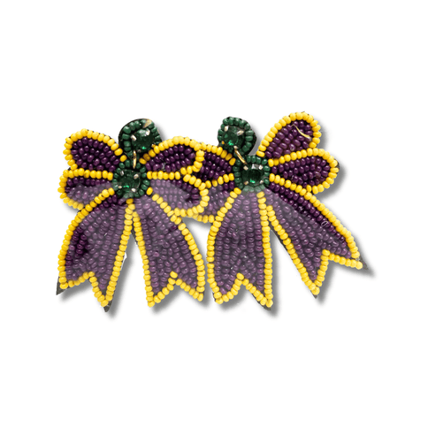 Mardi Gras Beaded Bow Earrings - Mardi Gras Apparel - Accessories, Earrings, Ladies - Earrings