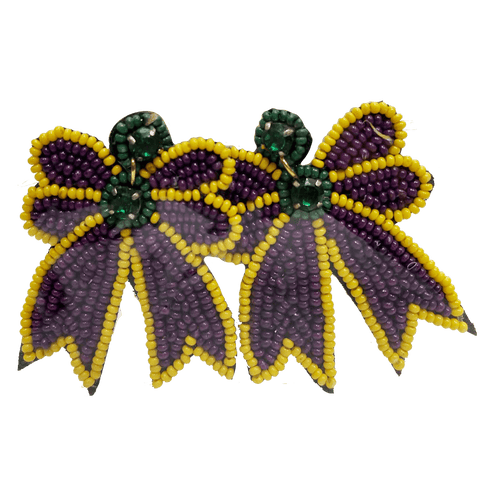 Mardi Gras Beaded Bow Earrings - Mardi Gras Apparel - Accessories, Earrings, Ladies - Earrings