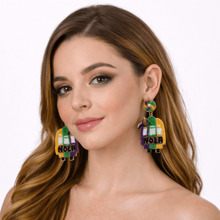 Mardi Gras Beaded Character Earrings - Mardi Gras Apparel - Accessories, accessory discount tier, Adult - Earrings