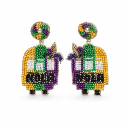 Mardi Gras Beaded Character Earrings - Mardi Gras Apparel - Accessories, accessory discount tier, Adult - Earrings