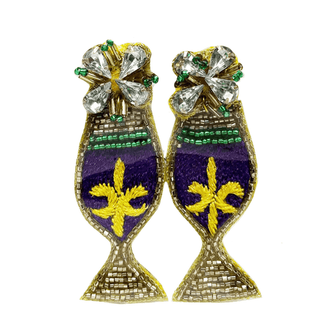 Mardi Gras Beaded Cocktail Glass Earrings - Mardi Gras Apparel - Accessories, Earrings, Ladies - Earrings