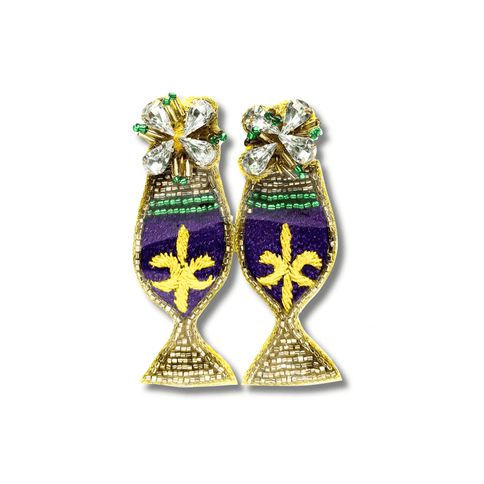 Mardi Gras Beaded Cocktail Glass Earrings - Mardi Gras Apparel - Accessories, Earrings, Ladies - Earrings