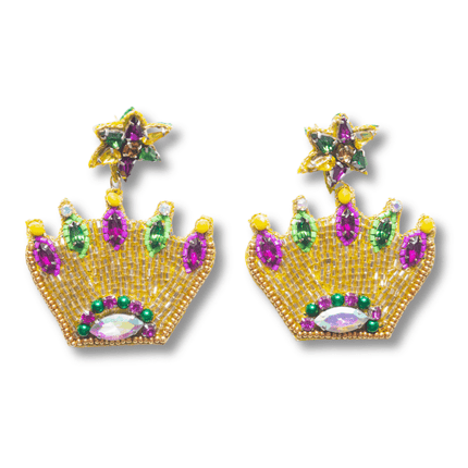 Mardi Gras Beaded Crown Drop Earrings - Mardi Gras Apparel - Accessories, Adult, Earrings - Earrings