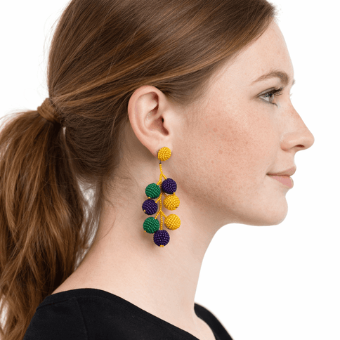 Mardi Gras Beaded Drop Earrings - Mardi Gras Apparel - Accessories, accessory discount tier, Adult - Earrings