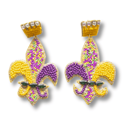 Mardi Gras Beaded Fleur - de - Lis Earrings - Mardi Gras Apparel - Accessories, Adult, Earrings - Earrings