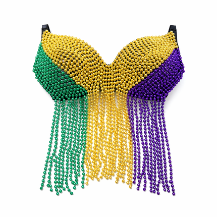 Mardi Gras Beaded Fringe Top in Green, Gold & Purple - Mardi Gras Apparel - Accessories, apparel discount tier, Ladies - Tops