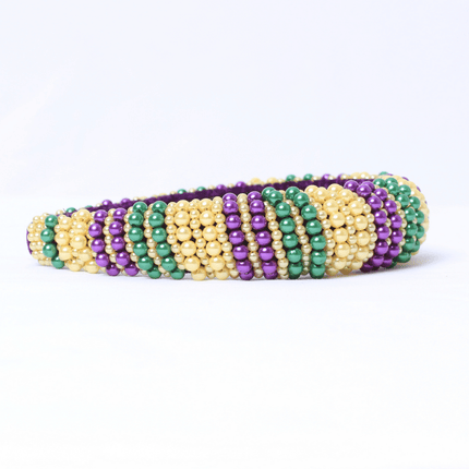 Mardi Gras Beaded Headband – Purple, Gold & Green - Mardi Gras Apparel - Accessories, Headbands, Mardi Gras - Headband