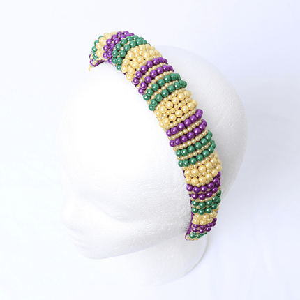 Mardi Gras Beaded Headband – Purple, Gold & Green - Mardi Gras Apparel - Accessories, Headbands, Mardi Gras - Headband