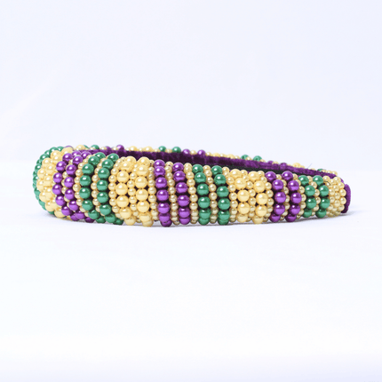 Mardi Gras Beaded Headband – Purple, Gold & Green - Mardi Gras Apparel - Accessories, Headbands, Mardi Gras - Headband