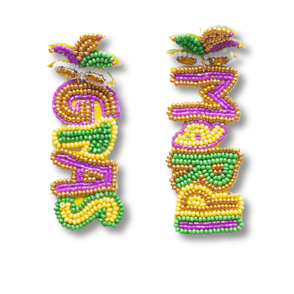 Mardi Gras Beaded Letter Drop Earrings - Mardi Gras Apparel - Accessories, Adult, Earrings - Earrings