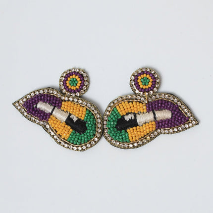 Mardi Gras Beaded Mask Earrings with Rhinestones - Mardi Gras Apparel - Accessories, Earrings, Mardi Gras - Mardi Gras Earrings