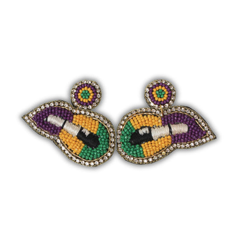 Mardi Gras Beaded Mask Earrings with Rhinestones - Mardi Gras Apparel - Accessories, Earrings, Mardi Gras - Mardi Gras Earrings