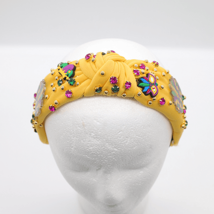 Mardi Gras Beaded Mask Gold Rhinestone Headband - Mardi Gras Apparel - Accessories, Headbands, Mardi Gras - Headband