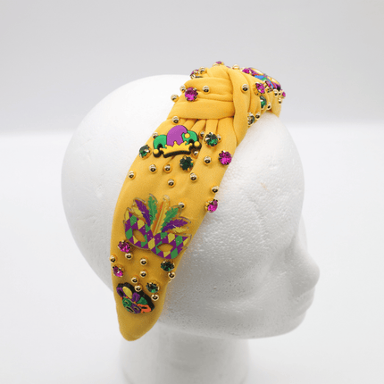 Mardi Gras Beaded Mask Gold Rhinestone Headband - Mardi Gras Apparel - Accessories, Headbands, Mardi Gras - Headband