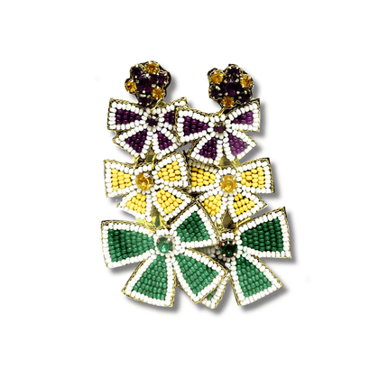 Mardi Gras Beaded Multi - Bow Drop Earrings - Mardi Gras Apparel - Accessories, Earrings, Ladies - Earrings