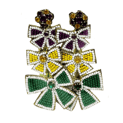 Mardi Gras Beaded Multi - Bow Drop Earrings - Mardi Gras Apparel - Accessories, Earrings, Ladies - Earrings