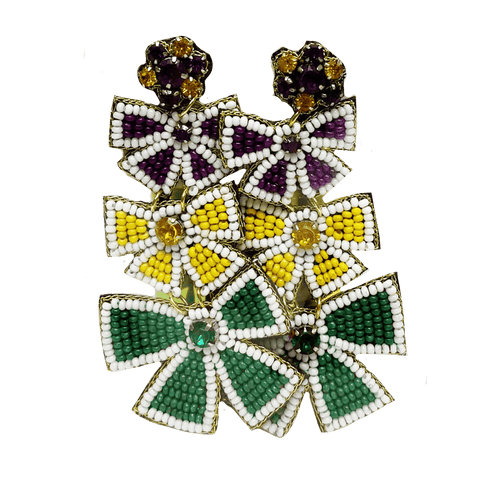 Mardi Gras Beaded Multi - Bow Drop Earrings - Mardi Gras Apparel - Accessories, Earrings, Ladies - Earrings