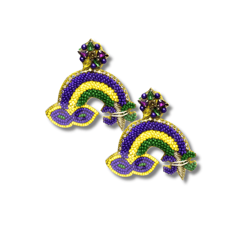 Mardi Gras Beaded Rainbow & Mask Earrings - Mardi Gras Apparel - Accessories, Earrings, Ladies - Earrings