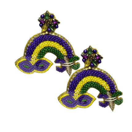 Mardi Gras Beaded Rainbow & Mask Earrings - Mardi Gras Apparel - Accessories, Earrings, Ladies - Earrings