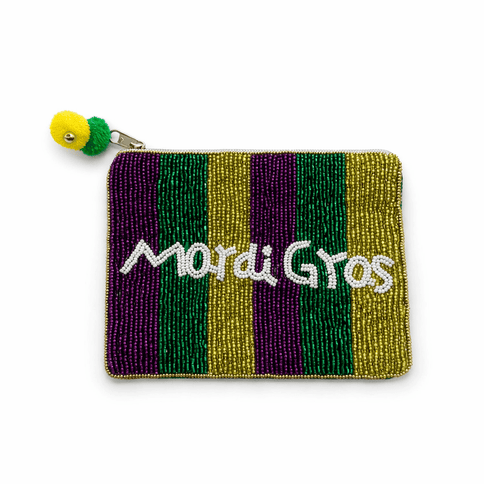 Mardi Gras Beaded Striped Pouch - Mardi Gras Apparel - Accessories, Bags, Mardi Gras - Pouch