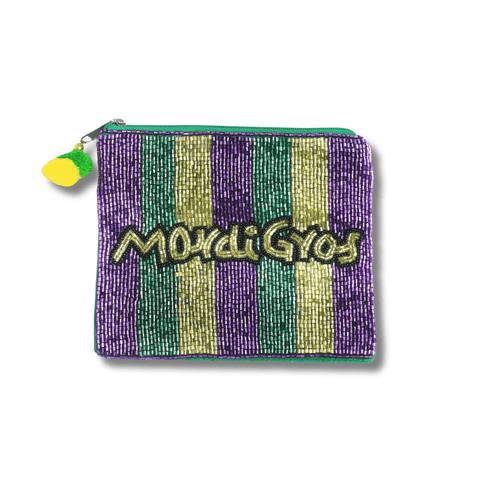 Mardi Gras Beaded Striped Pouch - Mardi Gras Apparel - Accessories, Bags, Mardi Gras - Pouch