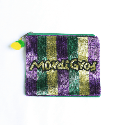 Mardi Gras Beaded Striped Pouch - Mardi Gras Apparel - Accessories, Bags, Mardi Gras - Pouch