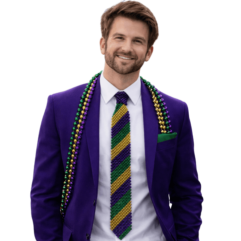 Mardi Gras Beaded Tie Purple, Green & Gold Carnival Accessory - Mardi Gras Apparel - Accessories, Ladies, Mardi Gras - Tie