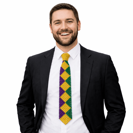 Mardi Gras Beaded Tie Purple, Green & Gold Carnival Accessory - Mardi Gras Apparel - Accessories, apparel discount tier, Ladies - Tie