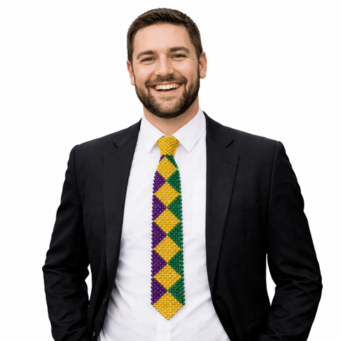 Mardi Gras Beaded Tie Purple, Green & Gold Carnival Accessory - Mardi Gras Apparel - Accessories, apparel discount tier, Ladies - Tie