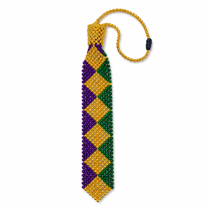 Mardi Gras Beaded Tie Purple, Green & Gold Carnival Accessory - Mardi Gras Apparel - Accessories, apparel discount tier, Ladies - Tie