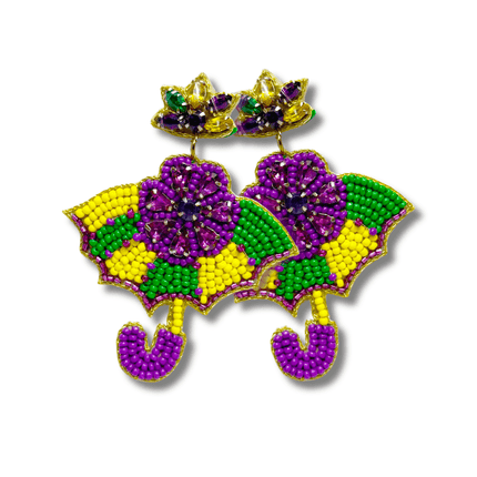 Mardi Gras Beaded Umbrella Earrings - Mardi Gras Apparel - Accessories, Adult, Earrings - Earrings