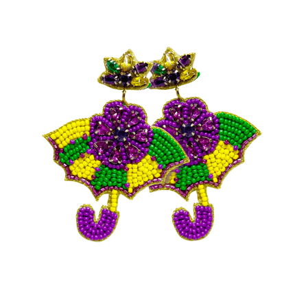 Mardi Gras Beaded Umbrella Earrings - Mardi Gras Apparel - Accessories, Adult, Earrings - Earrings