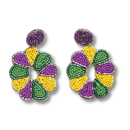 Mardi Gras Beaded Wreath Drop Earrings - Mardi Gras Apparel - Accessories, Adult, Earrings - Earrings