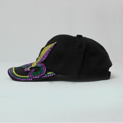 Mardi Gras Black Hat with Rhinestone Fleur - de - Lis Design - Mardi Gras Apparel - Accessories, Hats, Mardi Gras - Hats