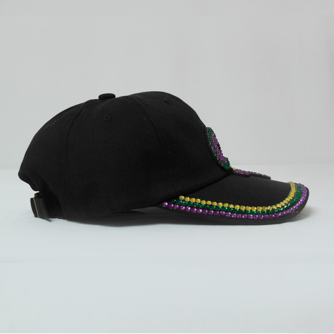 Mardi Gras Black Hat with Rhinestone Fleur - de - Lis Design - Mardi Gras Apparel - Accessories, Hats, Mardi Gras - Hats