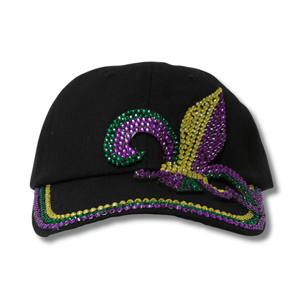 Mardi Gras Black Hat with Rhinestone Fleur - de - Lis Design - Mardi Gras Apparel - Accessories, Hats, Mardi Gras - Hats