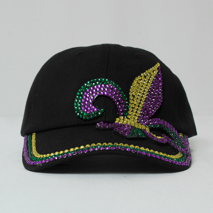 Mardi Gras Black Hat with Rhinestone Fleur - de - Lis Design - Mardi Gras Apparel - Accessories, Hats, Mardi Gras - Hats