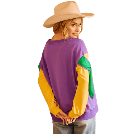 Mardi Gras Bow French Terry Sweatshirt - Mardi Gras Apparel - Adult, Bibi, Bibi Top Chart - Sweatshirt