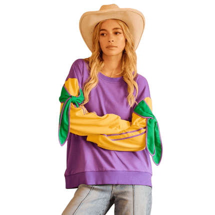 Mardi Gras Bow French Terry Sweatshirt - Mardi Gras Apparel - Adult, Bibi, Bibi Top Chart - Sweatshirt