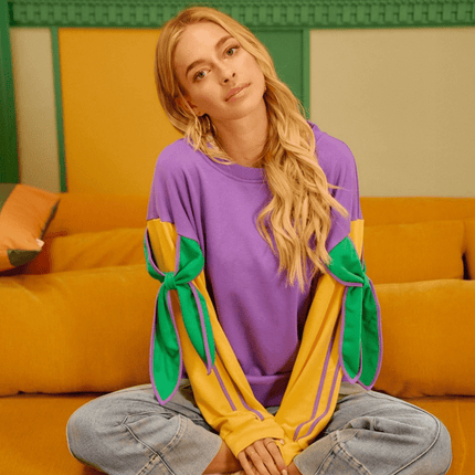 Mardi Gras Bow French Terry Sweatshirt - Mardi Gras Apparel - Adult, Bibi, Bibi Top Chart - Sweatshirt