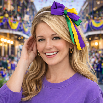 Mardi Gras Bow Headband - Mardi Gras Apparel - Accessories, Headbands, Mardi Gras - Headband