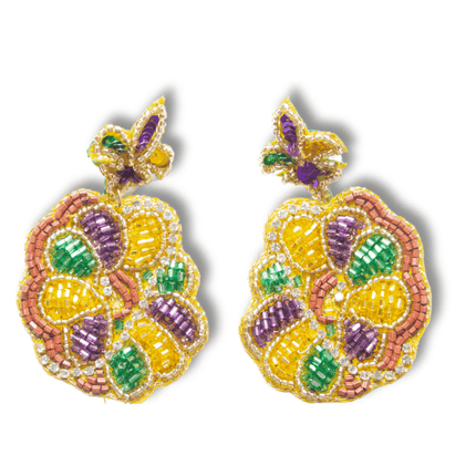 Mardi Gras Butterfly & Floral Beaded Earrings - Mardi Gras Apparel - Accessories, Adult, Earrings - Earrings