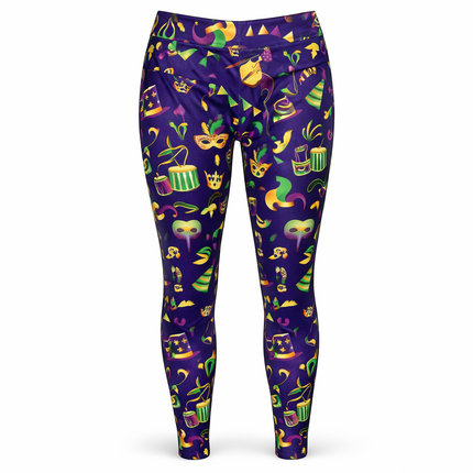 Mardi Gras Celebration Print Leggings Purple Carnival Design - Mardi Gras Apparel - Adult, Ladies, Machine Washable - Leggings
