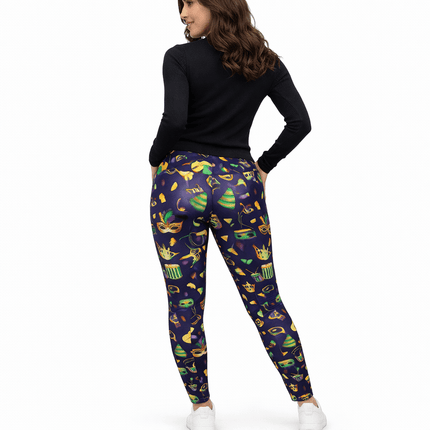 Mardi Gras Celebration Print Leggings Purple Carnival Design - Mardi Gras Apparel - Adult, Ladies, Machine Washable - Leggings