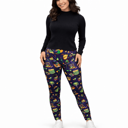 Mardi Gras Celebration Print Leggings Purple Carnival Design - Mardi Gras Apparel - Adult, Ladies, Machine Washable - Leggings