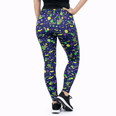 Mardi Gras Celebration Print Leggings Purple Festival Party Leggings - Mardi Gras Apparel - Adult, apparel discount tier, Fat Savings 50% Off - Leggings